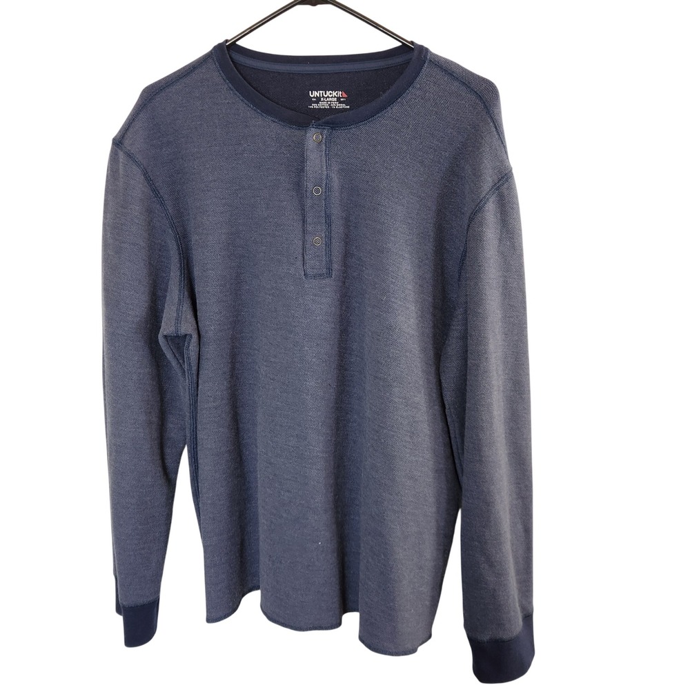 UNTUCKIT Mens Schrock Henley Long Sleeve Shirt Navy Blue Size XL Casual Top